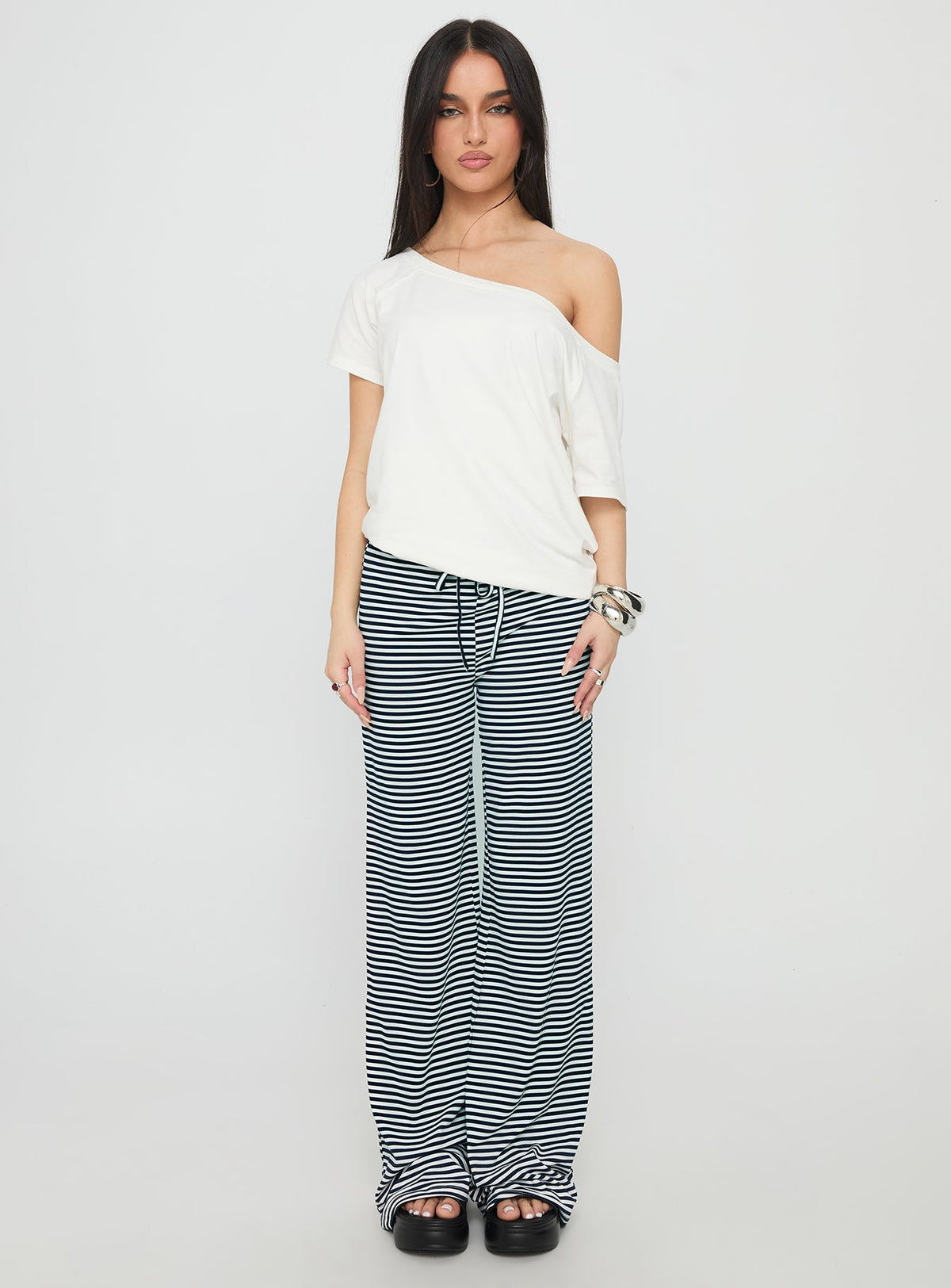 Alfreda Jersey Pants Navy Stripe