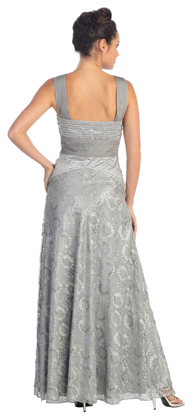 Long Formal Daisy Pattern Lace Prom Dress