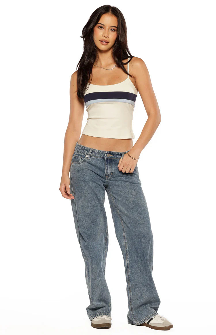 Leya White Contrast Stripe Singlet