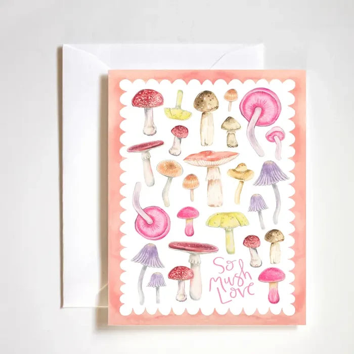 "So Mush Love Card" – Whimsical greeting card with magical mushroom illustration and luxe texture
"Cute Mushroom Love Note" – Boutique-style A2 card featuring playful fungi art and white envelope
"Magical Mushroom Stationery" – Fun and girly card with mushroom theme, perfect for any occasion