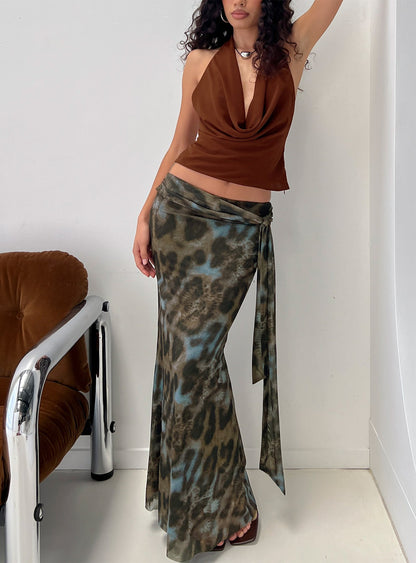 Caviar Tie Maxi Skirt Leopard