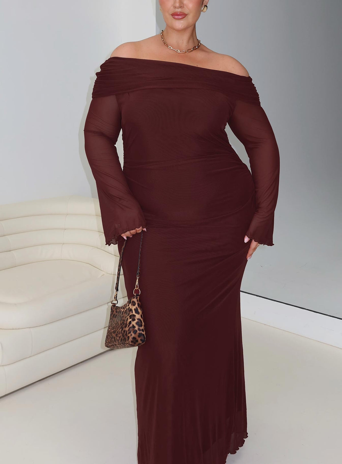 Consideration Long Sleeve Maxi Dress Chocolate Curve