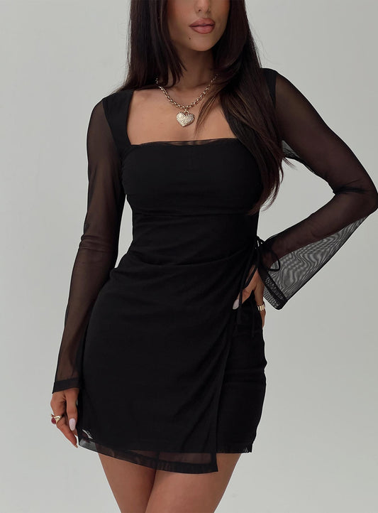 Martinez Long Sleeve Mini Dress Black Petite