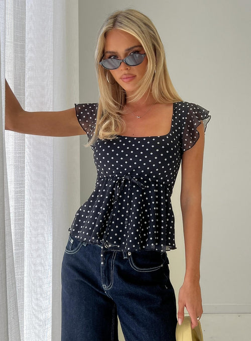 Auroraah Frill Top Black Polka