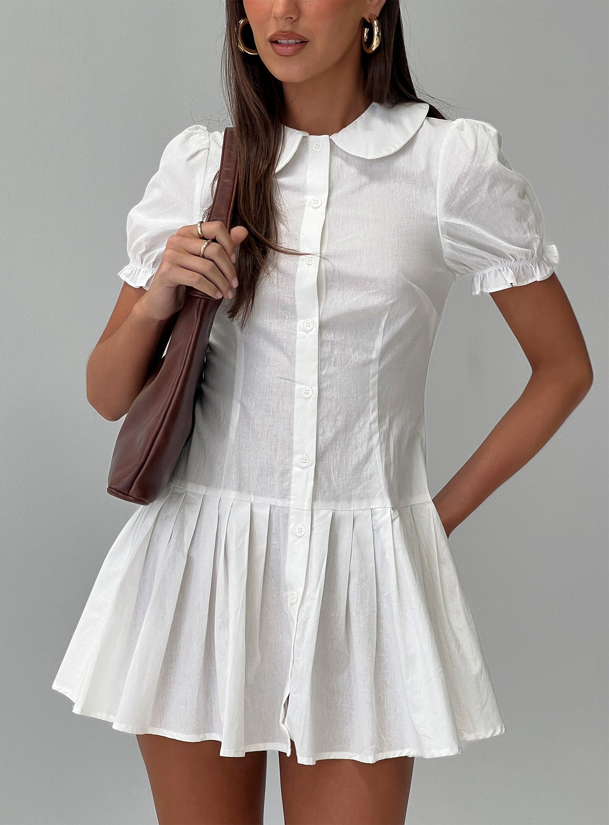 Lisette Pleat Mini Dress White