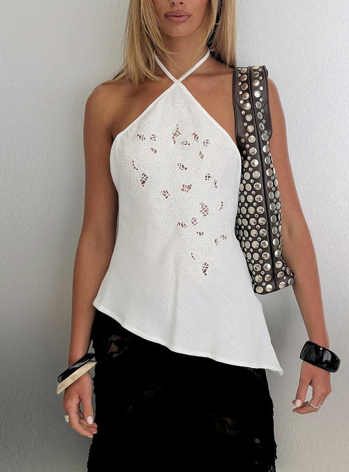 Bonanza Asymmetrical Halter Top White