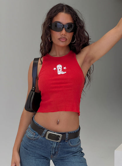 Boot Scootin Graphic Tank Top Red