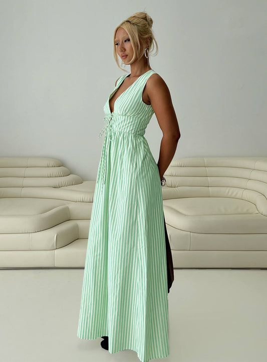 Pokey Maxi Dress Green Stripe
