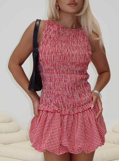 Radiostar Shirred Mini Dress Red