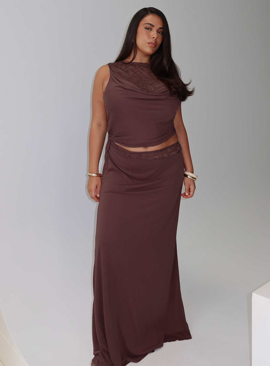 Vesperine Lace Maxi Dress Cocoa Brown Curve