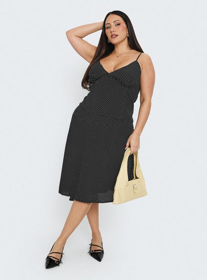 Cabernet Asymmetrical Set Black Polka Curve