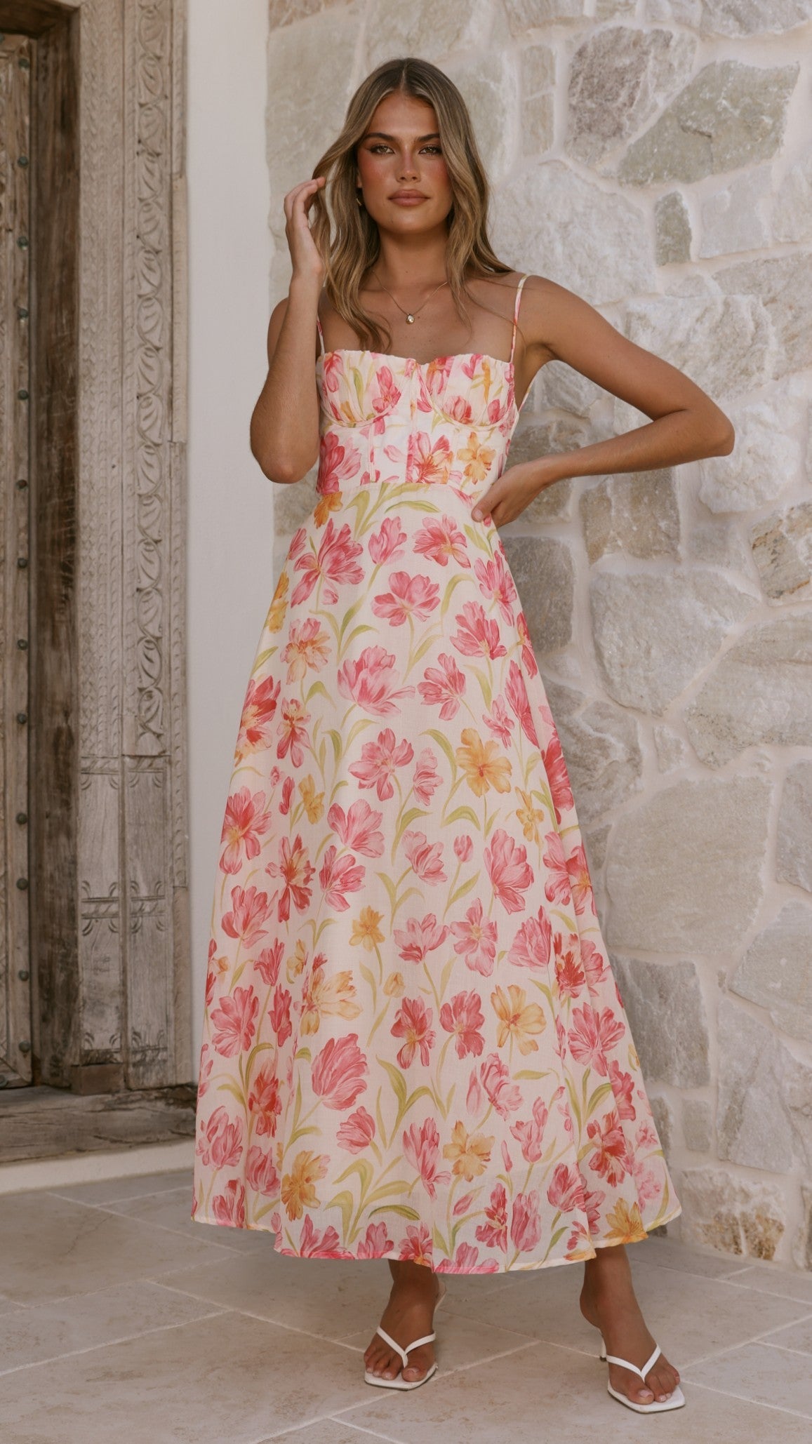 Rahima Maxi Dress - Pink/Yellow Flower