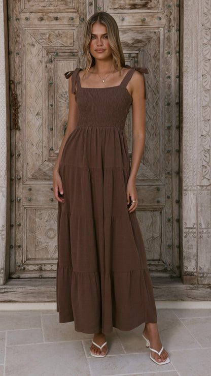 Carlina Tiered Maxi Dress - Chocolate