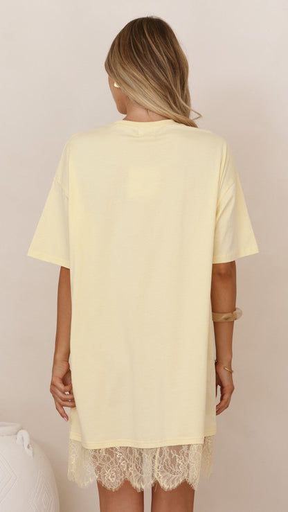 Saya T Shirt Lace Mini Dress - Yellow