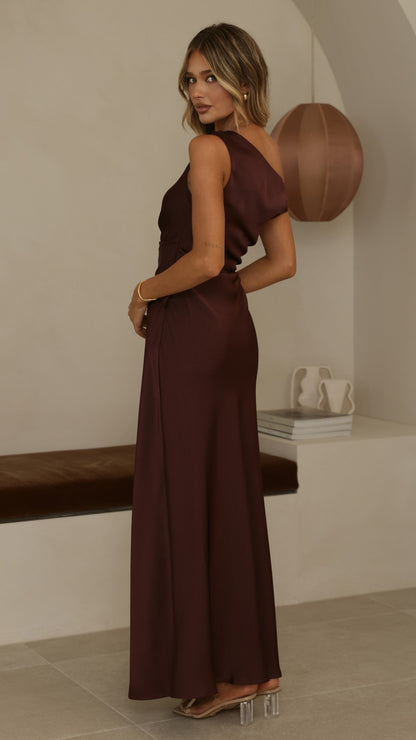 Auria Off Shoulder Maxi Dress - Chocolate