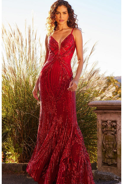 Long Spaghetti Strap Fitted Prom Gown by Jovani 09693
