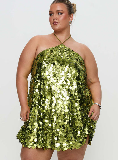 Fluorescents Halter Mini Dress Green Curve