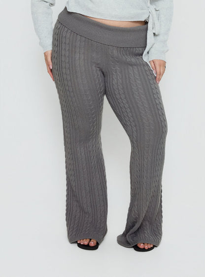 Baleigh Cable Knit Foldover Pants Grey Curve