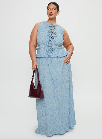 Songbird Shirred Maxi Dress Blue Curve