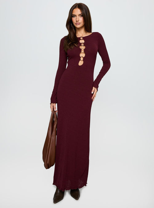 Dejonge Ring Long Sleeve Maxi Dress Currant