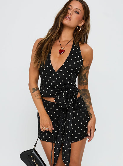 Beffanie Halter Wrap Set Black Polka Dot