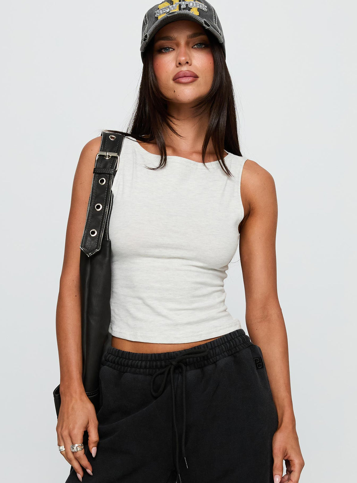 Bleeker High Neck Top Grey Marle
