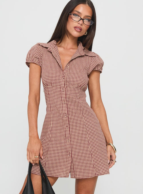 Kavira Tie Bust Shirt Dress Red Gingham