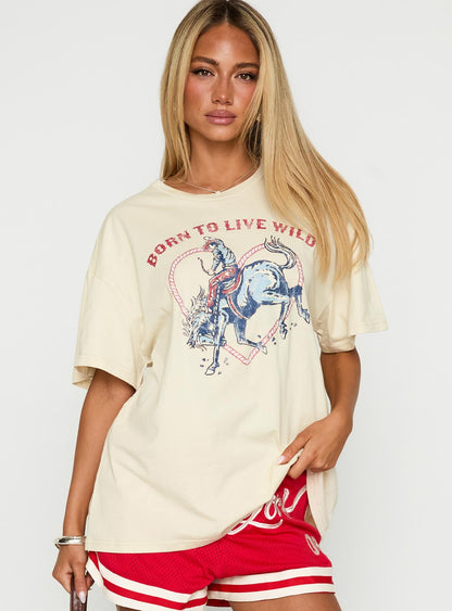 Born To Live Wild Graphic Top White