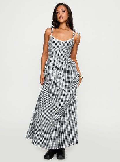 Dalanie Tie Strap Maxi Dress Navy Gingham