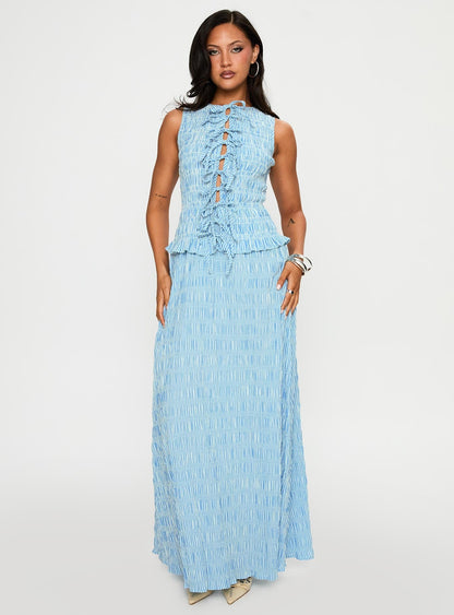 Songbird Shirred Maxi Dress Blue
