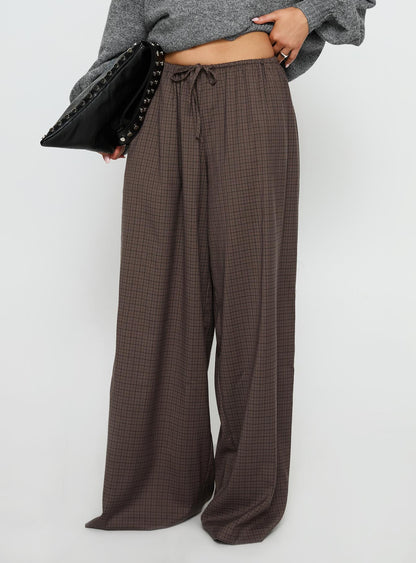 Bungala Oversized Relaxed Pants Brown Check