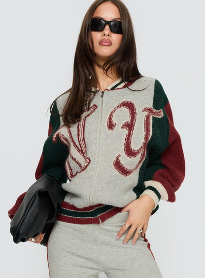 Brandyce Graphic Knit Jacket Grey / Red