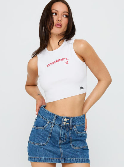 Boston University Cutoff Tank Top White