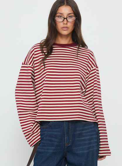 Bloom Long Sleeve Top Wine Stripe