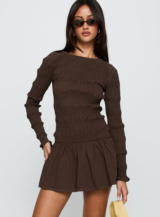 Jheanell Long Sleeve Mini Dress Brown