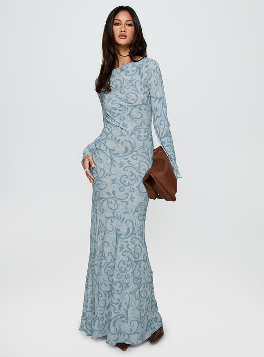 Miss Your Touch Backless Maxi Dress Blue Multi