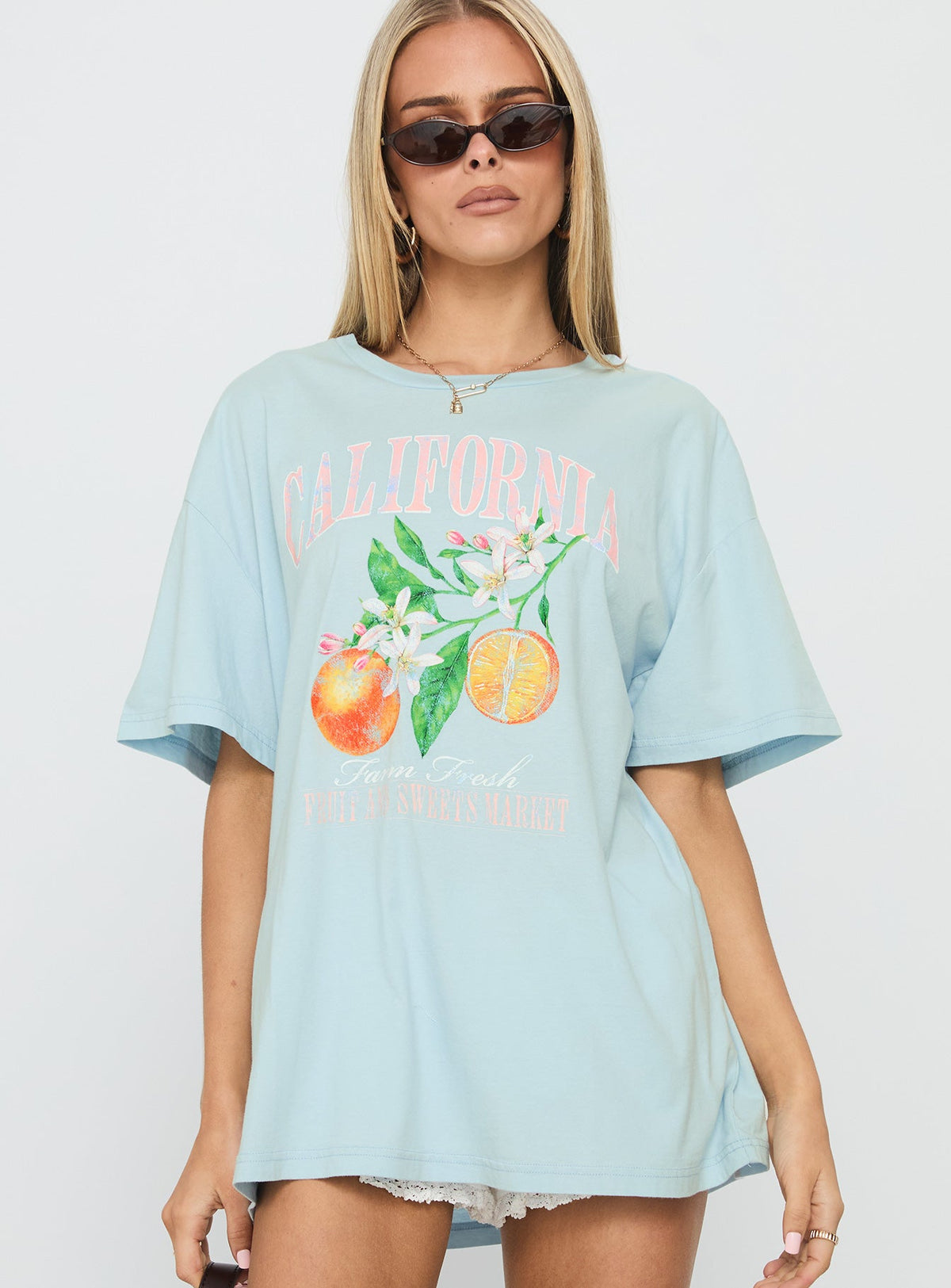 California Sugar Oversized Graphic Tee Blue