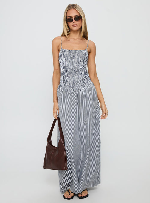 Kosie Shirred Maxi Dress Blue Stripe