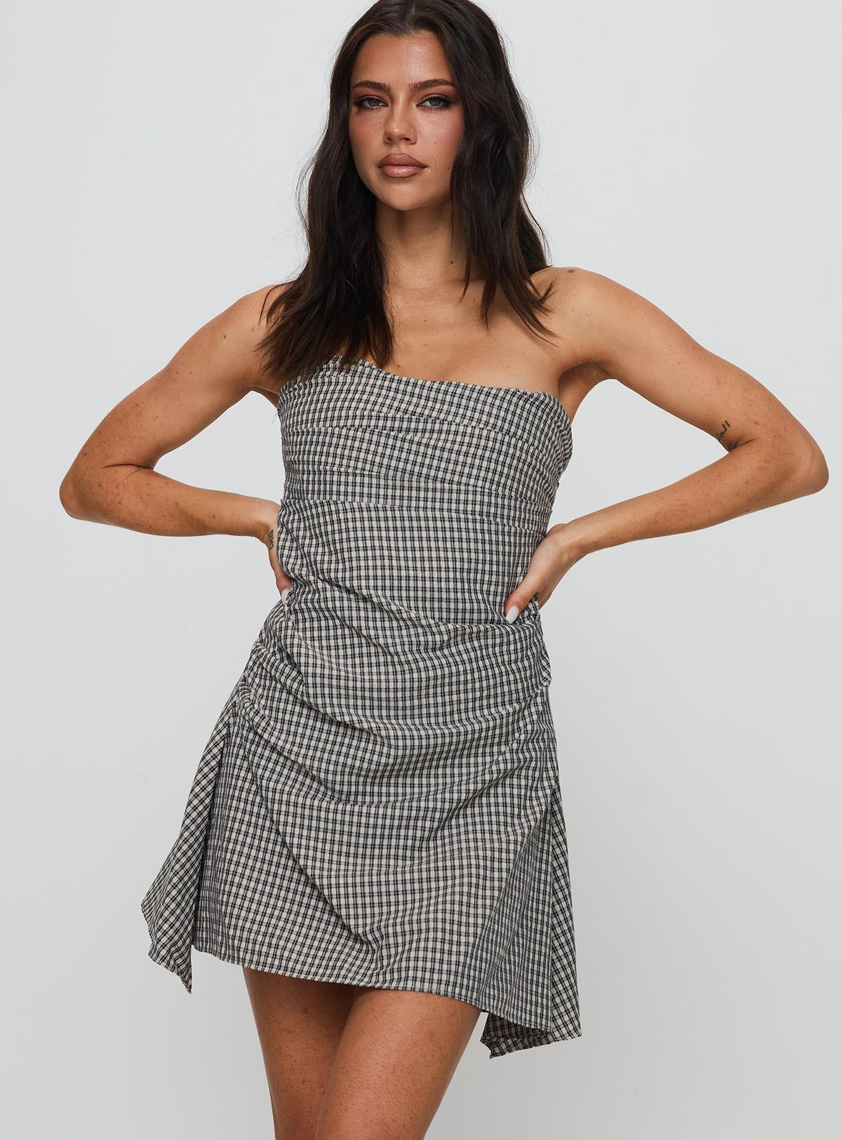 Bradwell Strapless Mini Dress Check