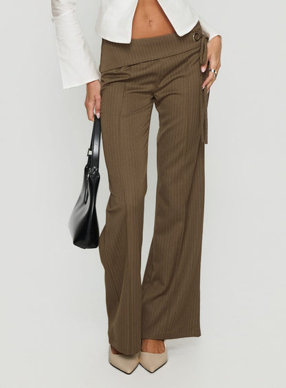 Cedrina Eyelet Fitted Suit Pants Green Pinstripe