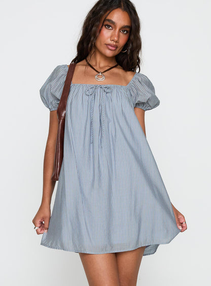 Wayfaire Smock Mini Dress Blue Stripe