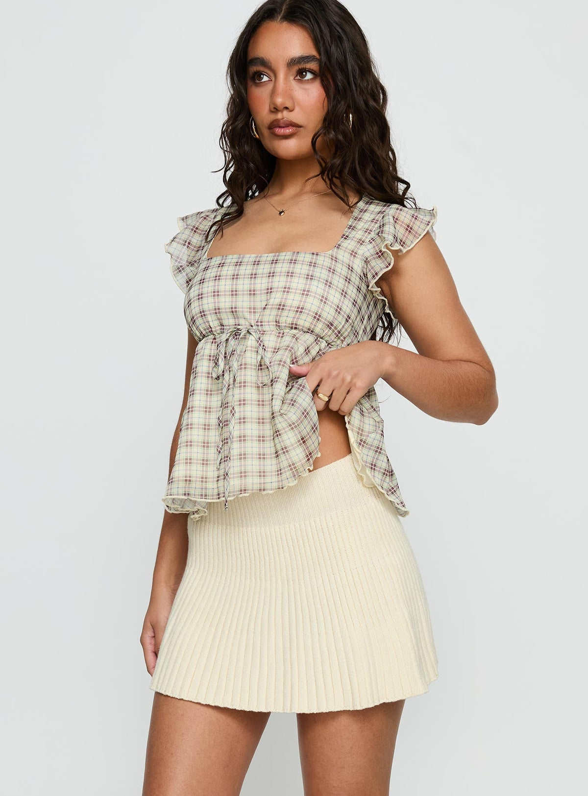 Another Day Knit Pleat Mini Skirt Butter Yellow
