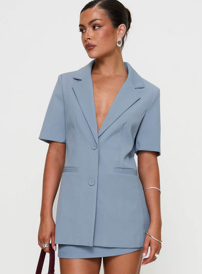 Bisou Bisou Short Sleeved Blazer Blue