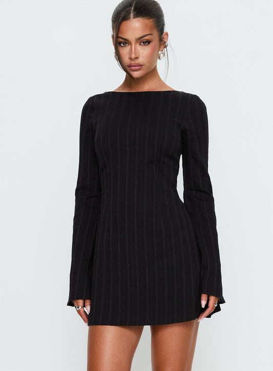 Alfalfa Long Sleeve Mini Dress Black
