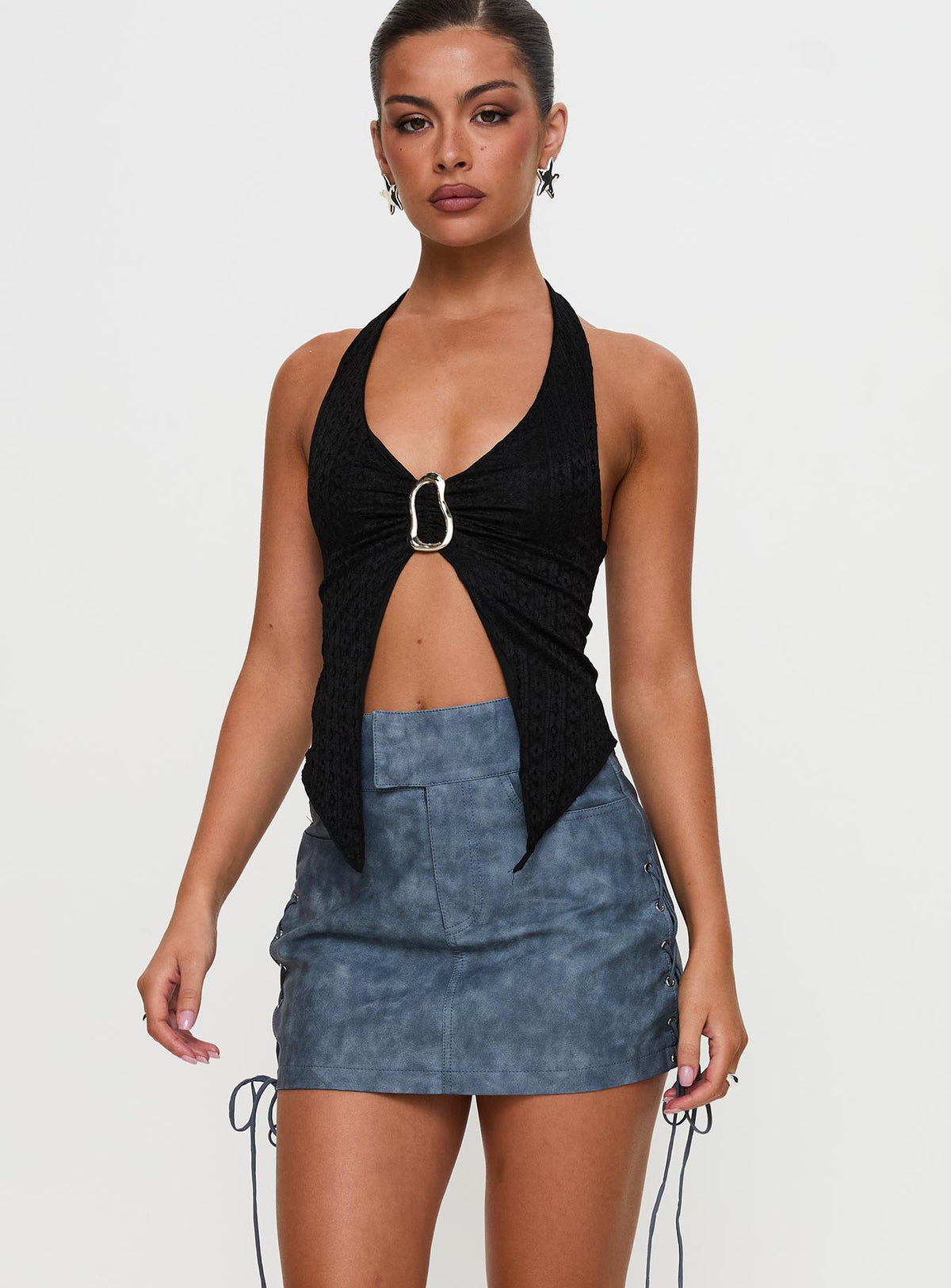 Ceejay Faux Leather Mini Skirt Slate