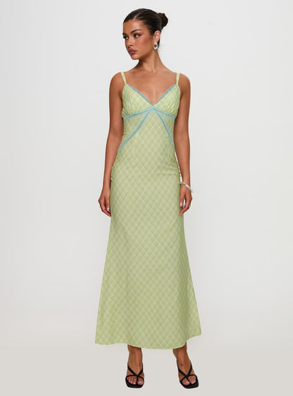 Leabella Maxi Dress Green Check