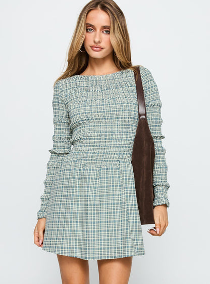 Generations Long Sleeve Mini Dress Green Check