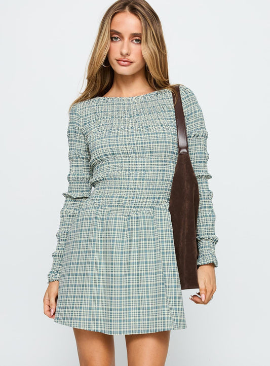 Generations Long Sleeve Mini Dress Green Check