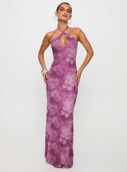 Nathaleia Halter Maxi Dress Purple