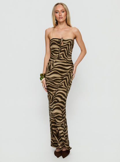 Carlina Halter Keyhole Maxi Dress Dark Zebra